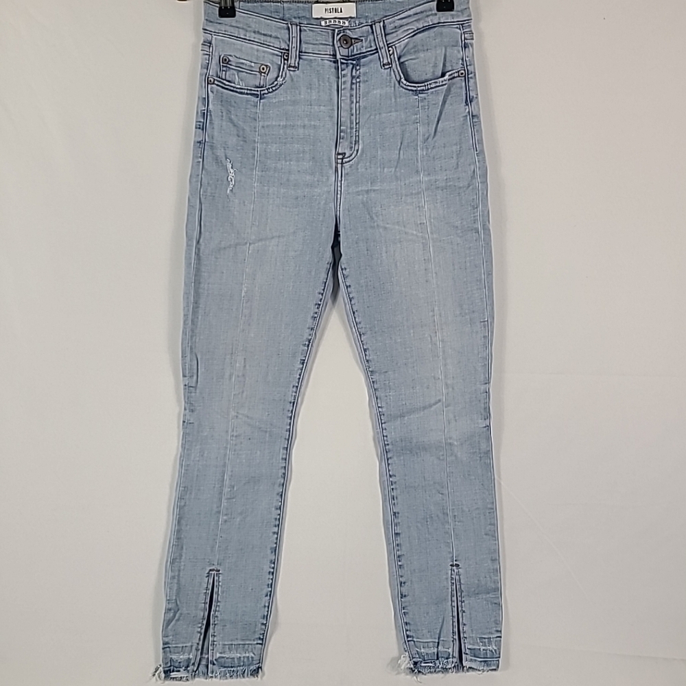 PISTOLA Women's Distressed High-Rise Skinny Open Slit Raw Hem Jeans Sz 29